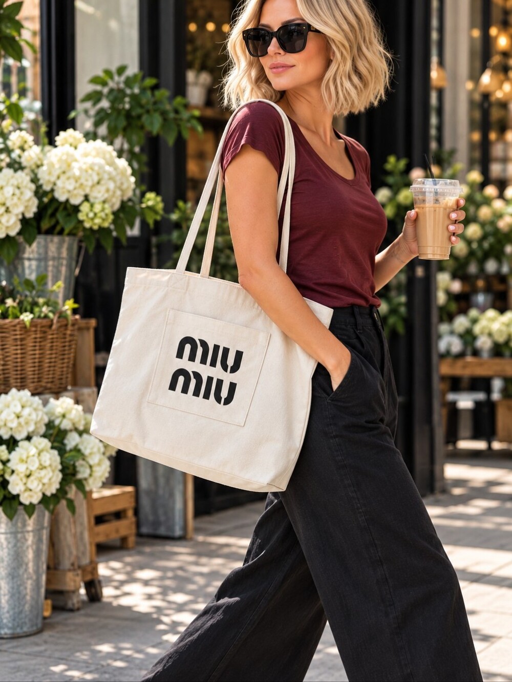 Miu Miu Parfums Logo Canvas Tote Bag NWT Ivory Black Designer Shopper